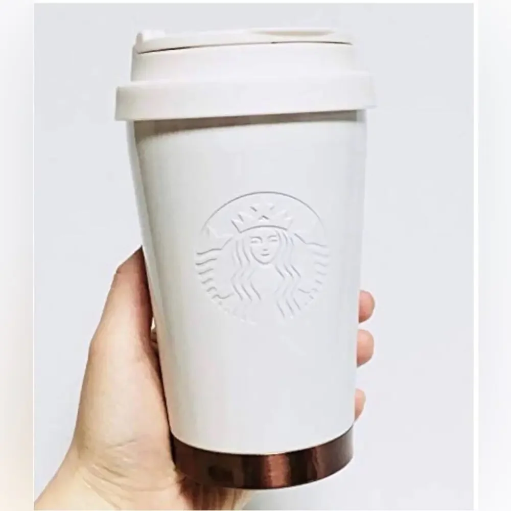 STARBUCKS Overseas 2017 SS White/ Gold To Go Cup Elma Tumbler Limited RARE
